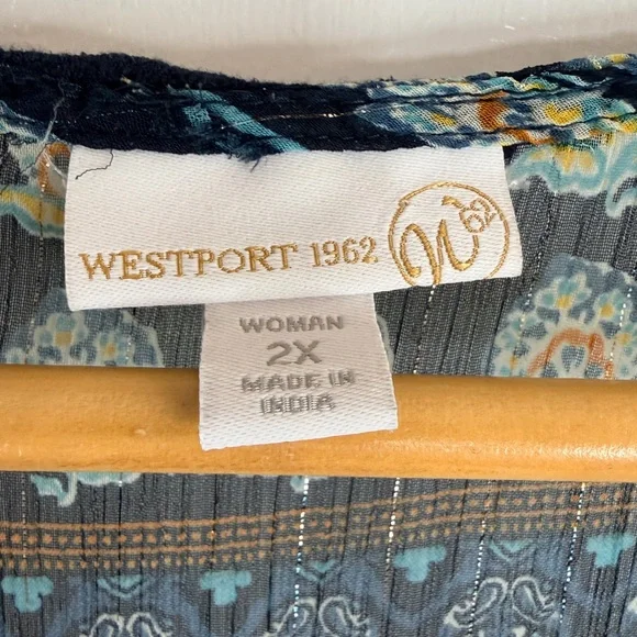 Westport 1962 Woman 2x Navy Gold Floral Print Tunic Top - Picture 4 of 7